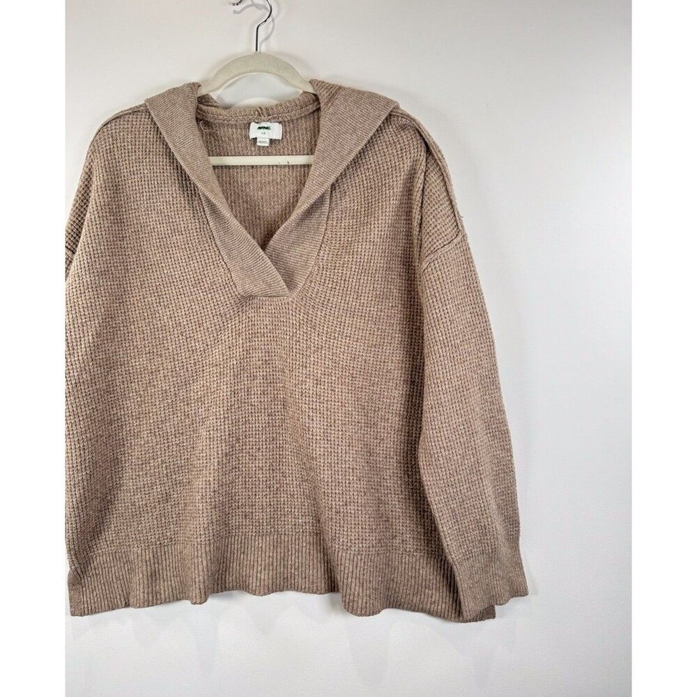 Aerie Womens Sweater Brown CozyUp Waffle Hoodie V Neck Pullover Stretch Large - Picture 7 of 13